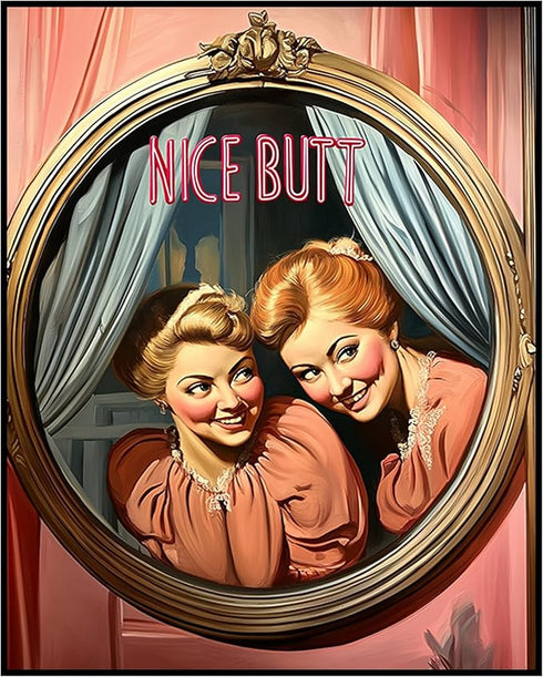 Posterizer 1 pcs-retro classic inspired art-pink poster-funny "nice butt" quote 1-Comedy Art-Retro Art- Bathroom, restroom Decor- unframed wall ar...